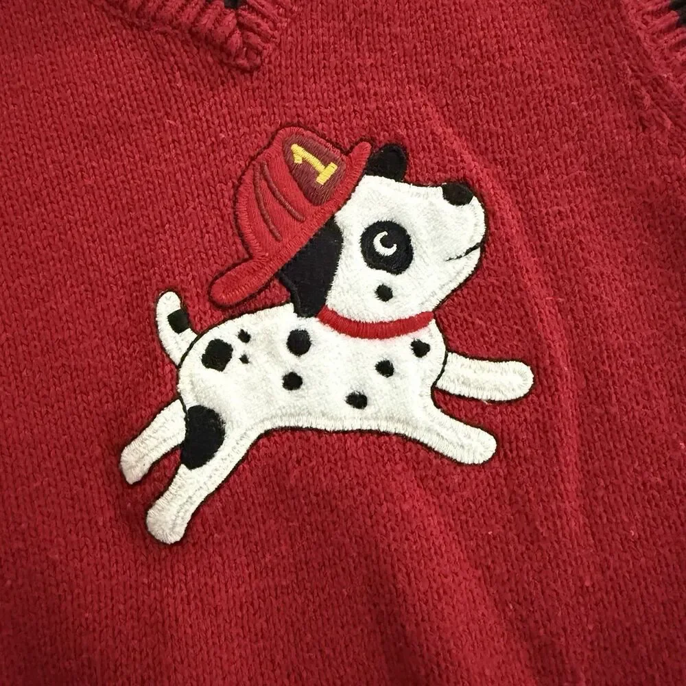 Y2K Gymboree Baby Red V-Neck Dalmatian Fire Dog Sweater Vest Holiday Size 18-24M